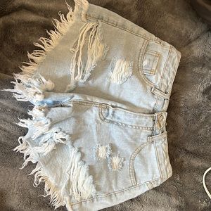 High waisted ripped jean shorts